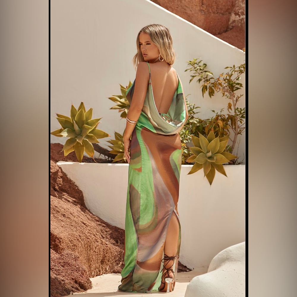 PLT Multi abstract marble print maxi dress - Size 2
